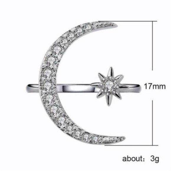 NEW STERLING SILVER MOON STAR ADJUSTABLE RING, CUTE RING, SHINY RING. - Picture 3 of 4
